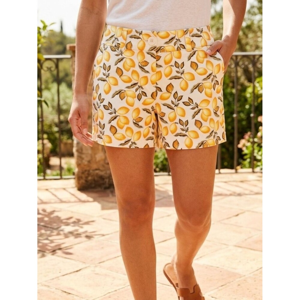 LOFT Outlet Lemon Print Chino Shorts White Yellow Size 0